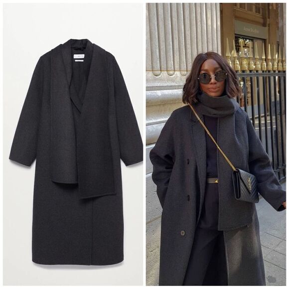 Mango Wool Blend Coat With Scarf New - Picture 1 of 16